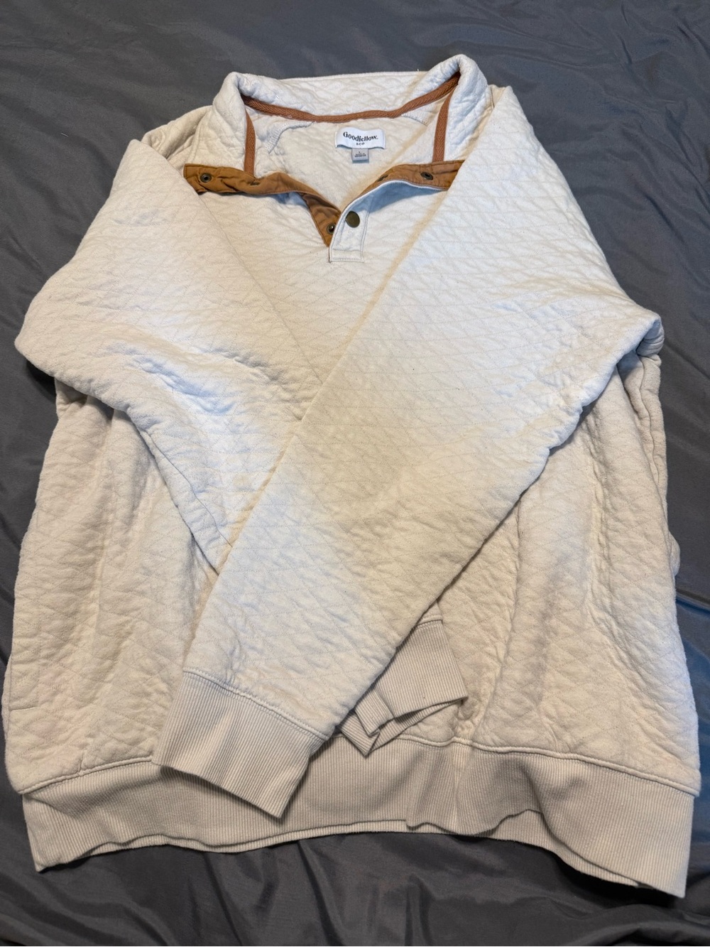 Goodfellow & Co Cream Quilted Pullover with Tan Trim